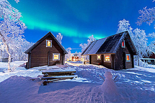 北极光,上方,房子,国家公园,瑞典,欧洲