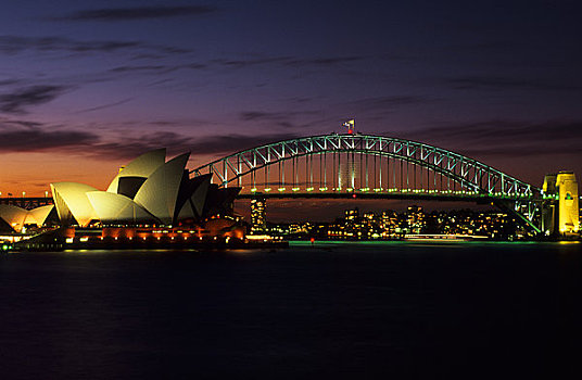 澳大利亚,悉尼,剧院,悉尼海港大桥,夜晚
