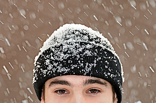 男人,戴着,毛帽,雪中