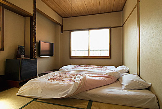 传统,日本人,卧室,榻榻米,地面,床,高山,岐阜,日本