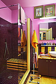 淋浴,小间,浴室,黄色,门