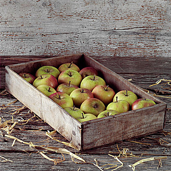 苹果,一个木制的,板条箱
