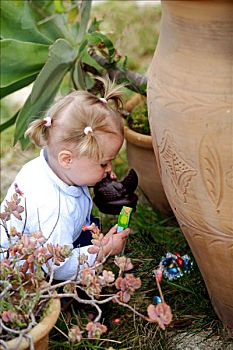 小女孩,复活节彩蛋,花园