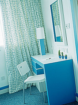 酒店,卧室,复古,蓝色,白色,梳妆台