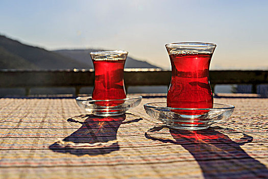 土耳其,茶,两个,玻璃杯,桌子,伊斯坦布尔,省,亚洲