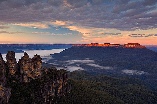 三姐妹山,攀升,孤单,蓝色,山,国家,公园,新南威尔士,澳大利亚