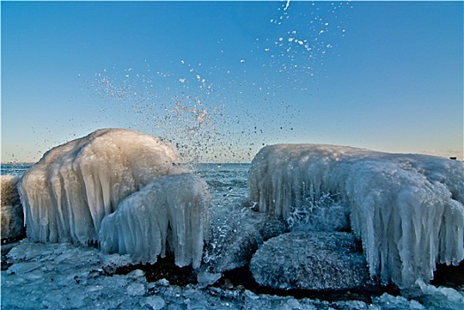 冰,石头,湖,冬天