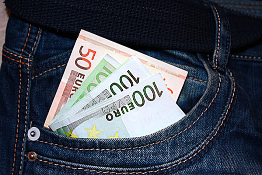 欧元钞票,口袋,牛仔裤