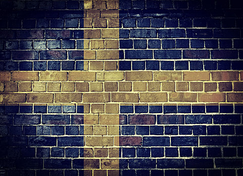 低劣,瑞典,旗帜,砖墙