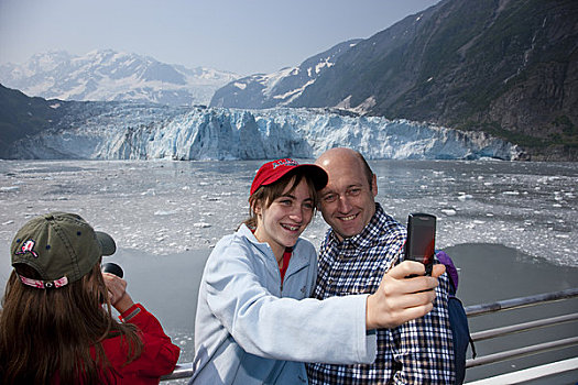 青少年,女儿,拍照,父亲,手机,游轮,王子,声音,冰河,背景,阿拉斯加
