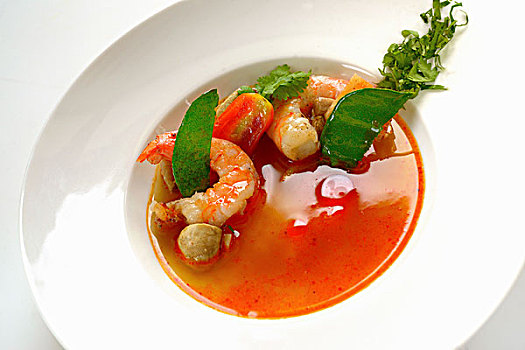汤,宽沟对虾,泰国
