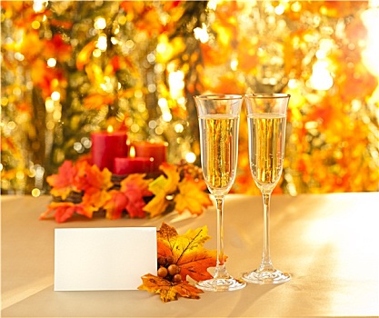 香槟酒杯,招待,正面,秋天,背景