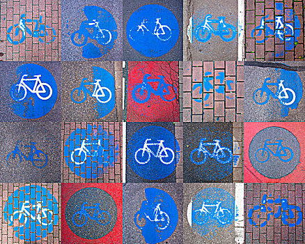 抽象拼贴画,自行车道,标记,公路,破旧
