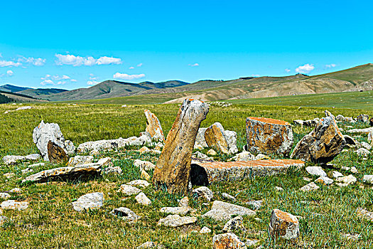 古老,埋葬,场所,杜鹿,石头,迟,青铜时代,国家公园,蒙古,亚洲