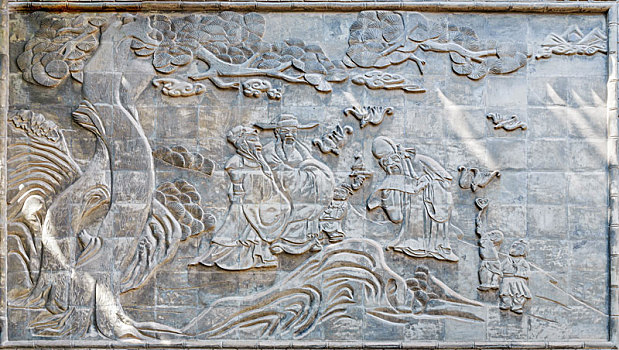 福禄寿星砖雕影壁,中国河南巩义康百万庄园