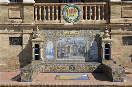 上光瓷砖,镶嵌图案,砖瓦,西班牙广场,安达卢西亚,西班牙,欧洲