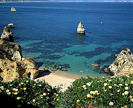 葡萄牙,阿尔加维,海滩,溪流,石头,大西洋