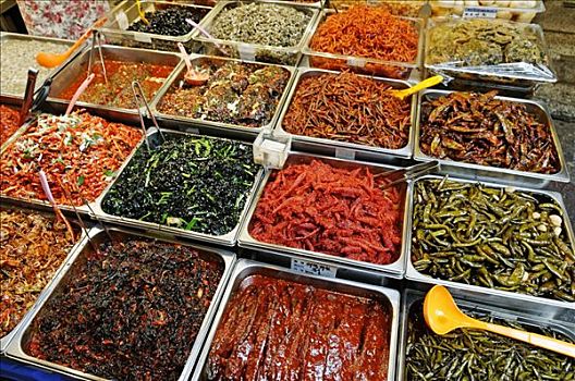 韩国料理,腌制,蔬菜,市场,首尔,韩国,亚洲