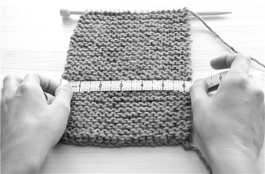 两只,手,测量,编织品
