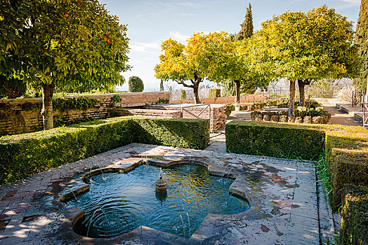 花园,喷泉,颐和园,轩尼洛里菲花园,格拉纳达,安达卢西亚,西班牙,欧洲