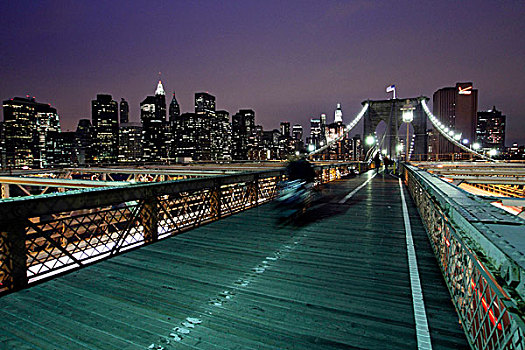 布鲁克林,桥,夜晚,曼哈顿,纽约,美国