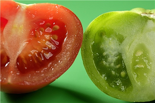 两个,彩色,西红柿,绿色,红色,品种