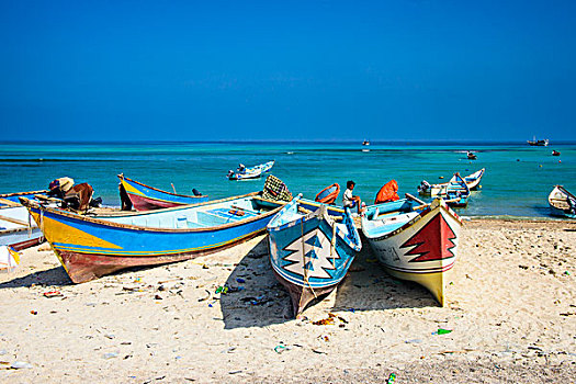 彩色,渔船,岛屿,索科特拉岛,也门,亚洲