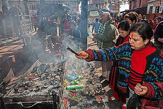 人,制作,供品,庙宇,尼泊尔,亚洲