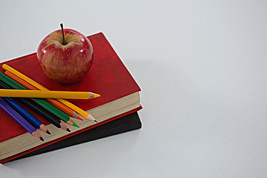 苹果,彩笔,书本,白色背景,背景