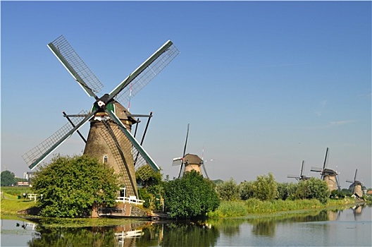 荷兰,风车,上方,河