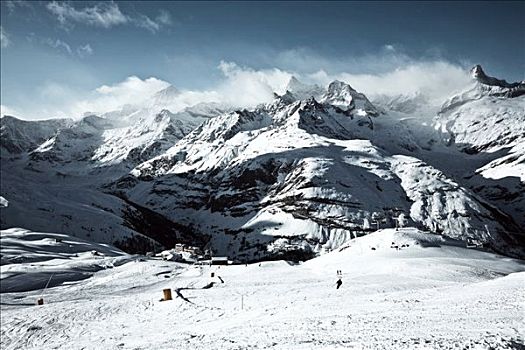 滑雪坡,策马特峰,瑞士,俯视图