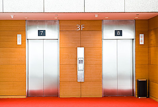 电梯,两个,银,门
