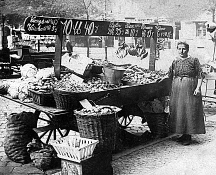 市场,女人,销售,蔬菜,市场货摊,20世纪20年代,德国,欧洲