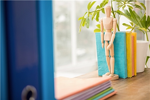 人体模型,一堆,书本,木质,窗台