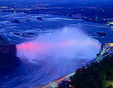 美洲瀑布,尼亚加拉瀑布,夜晚,纽约,美国