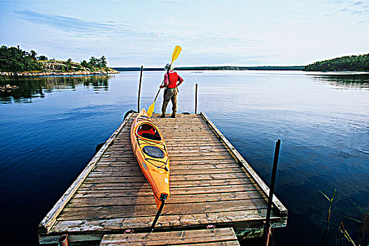 皮筏艇,码头,湖,营地,怀特雪尔省立公园,曼尼托巴,加拿大