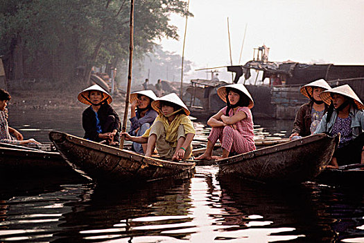 越南,色调,本地人,船,早晨,市场