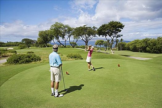 夏威夷,毛伊岛,黄金,高尔夫球场,晃动,高尔夫球杆,男人,等待,转