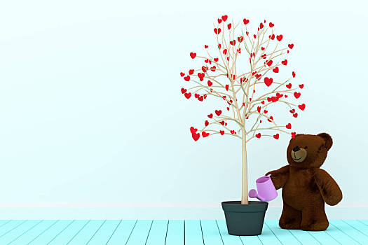 泰迪熊,浇水,树,照片,喜爱,搅拌机