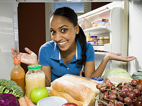 女人,冰箱,健康食物