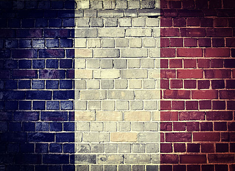 低劣,法国国旗,砖墙