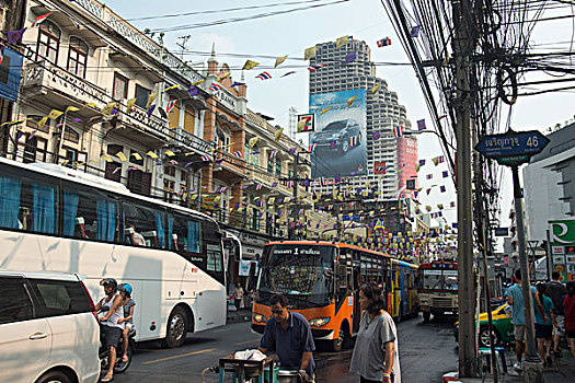 亚洲,泰国,曼谷,河边,城市生活,巴士