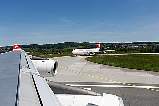 机场跑道,等待,瑞士,飞机,苏黎世,欧洲