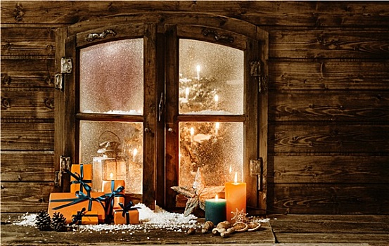 喜庆,圣诞节,小屋,窗户