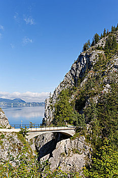 桥,山,湖,格蒙登,萨尔茨卡莫古特,区域,上奥地利州,奥地利,欧洲