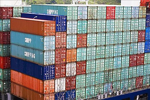 货物集装箱,一堆,商业码头,巴拿马运河,巴拿马