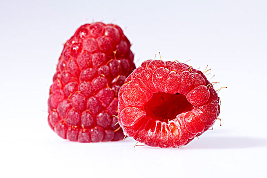 两个,红色,树莓,隔绝,白色背景,背景