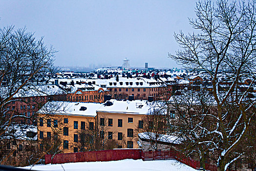 俯视图,城镇,冬天