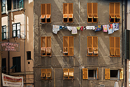 晾衣服,窗户,百叶窗,老城区,热那亚,意大利