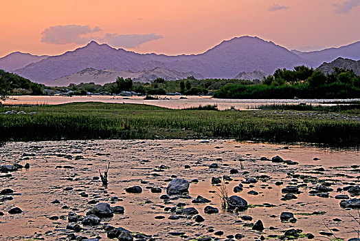 石头,河床,橙色,河,边界,里希特斯韦德,傍晚,相对,纳米比亚,南非